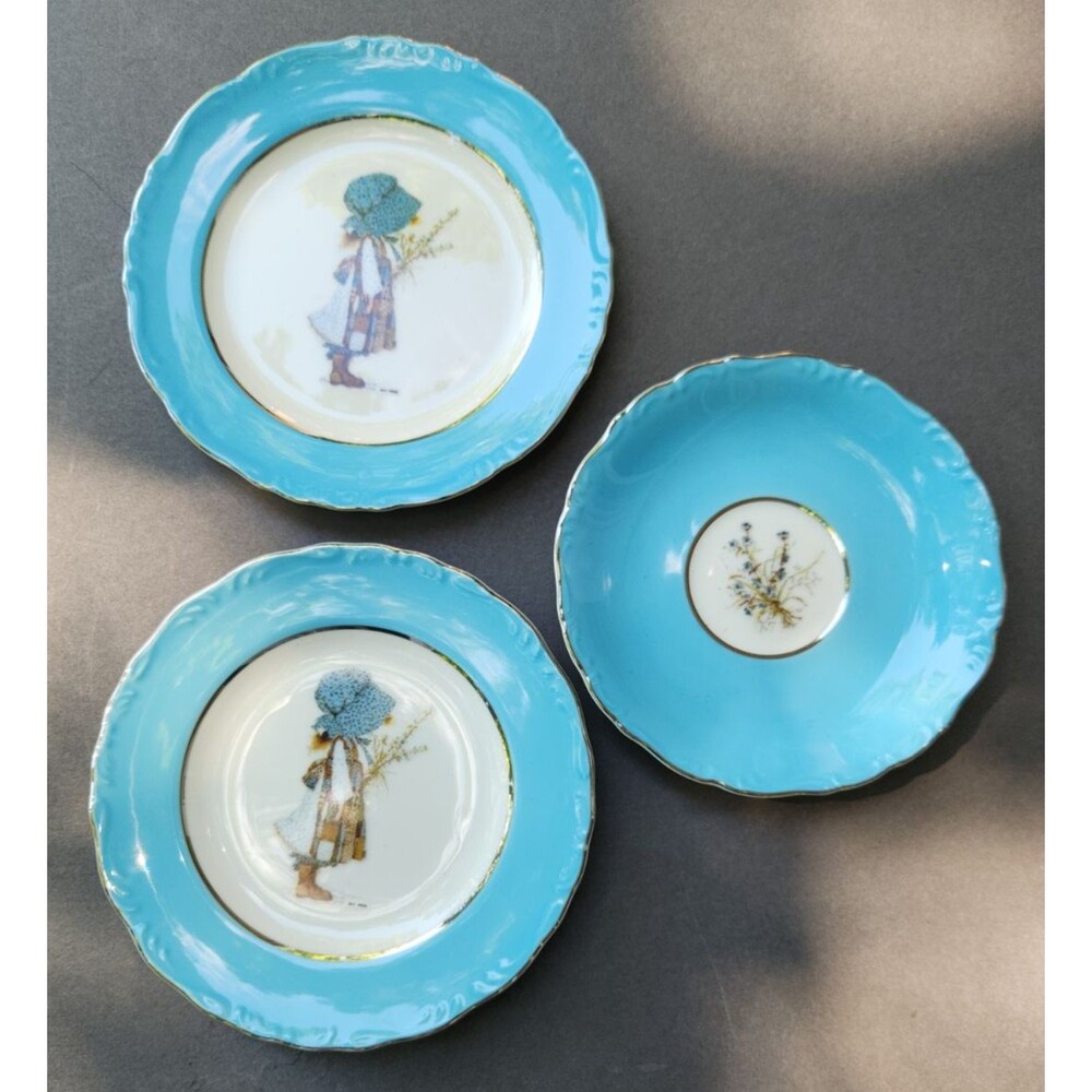 Holly Hobbie Platnum Trim Blue Girl Pattern Dessert Salad Plate Saucer
